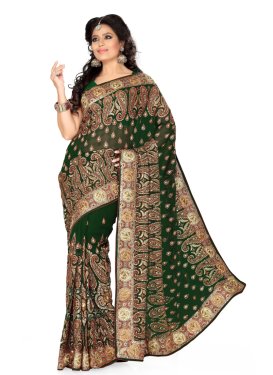 Majesty Green Color Faux Georgette Wedding Saree