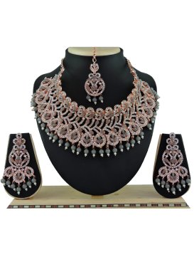 Majesty Grey and White Beads Work Necklace Set