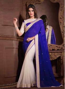 Majesty Off White And Blue Color Half N Half Saree