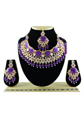 Majesty Purple and White Alloy Necklace Set For Festival