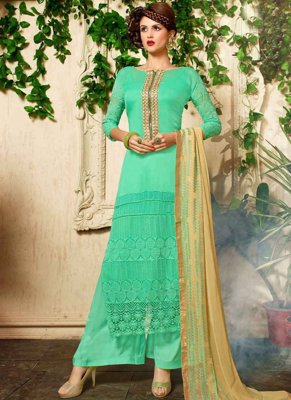 Majesty Resham Work Palazzo Style Casual Suit