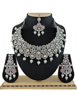 Majesty Silver Rodium Polish Diamond Work Necklace Set for Party