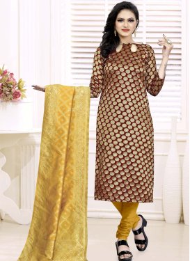 Maroon and Mustard Woven Work Trendy Salwar Suit