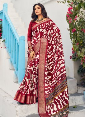 Maroon and Off White Designer Contemporary Saree For Ceremonial