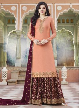 Maroon and Peach Embroidered Work Sharara Salwar Suit