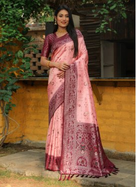 Maroon and Pink Woven Work Designer Contemporary Saree