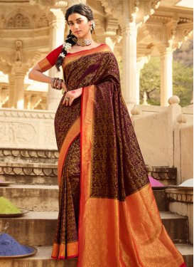 Maroon and Red Woven Work Designer Contemporary Style Saree