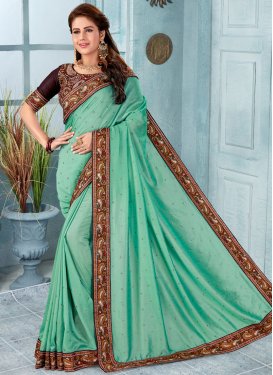 Maroon and Turquoise Art Silk Contemporary Style Saree