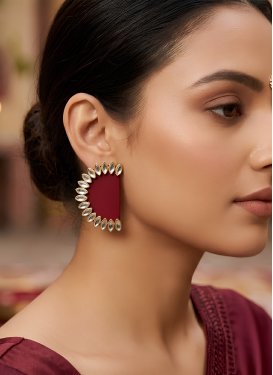 Maroon and White Gold Rodium Polish Earrings For Festival
