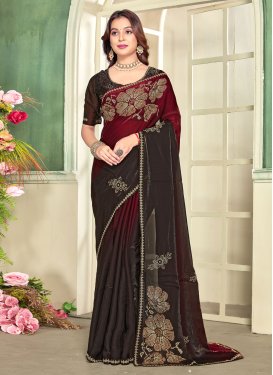 Maroon Fancy Fabric Traditional Saree with Swarovski Work for Festival