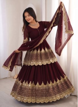 Maroon Georgette Embroidered Work Readymade Salwar Suit for Women