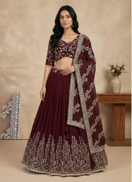 Maroon Georgette Readymade Lehenga Choli with Embroidered Work for Festival