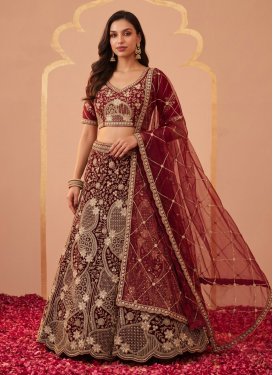 Maroon Net Designer Lehenga Choli with Beads Work for Bridal