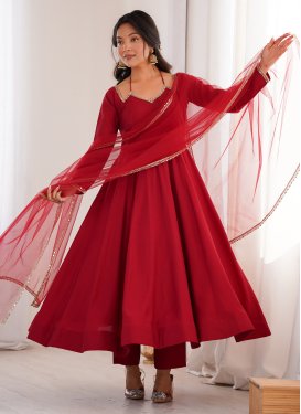 Maroon Silk Blend Anarkali Suit with Lace Work for Festival