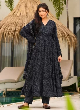 Maslin Readymade Salwar Suit with Digital Print Work in Black