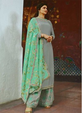 Maslin Silk Palazzo Style Pakistani Salwar Kameez For Ceremonial