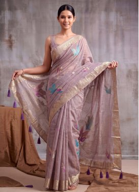 Mauve Pink Cotton Silk Trendy Saree with Woven Work for Ceremonial