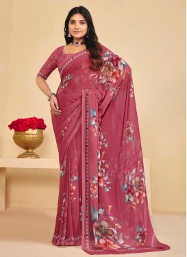 Mauve Pink Georgette Traditional Saree with Digital Print Work for Casual