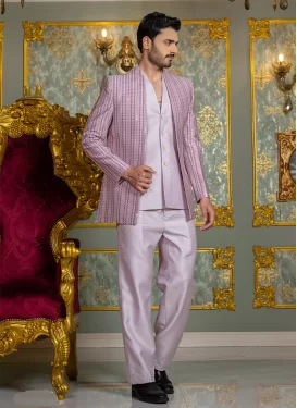 Mauve Silk Jodhpuri Suit with Embroidered Work for Party