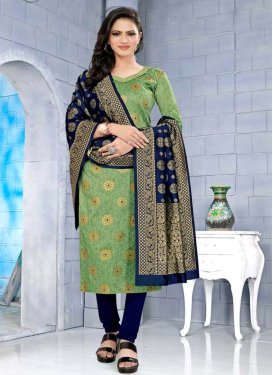 Mint Green and Navy Blue  Cotton Silk Trendy Churidar Salwar Suit