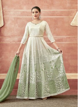 Mint Green and Off White Readymade Anarkali Suit