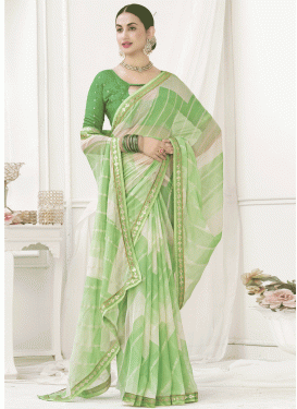 Mint Green and Off White Traditional Designer Saree