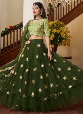 Mint Green and Olive Designer A Line Lehenga Choli For Party