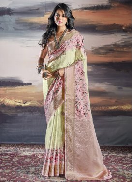 Mint Green and Pink Designer Contemporary Style Saree For Festival