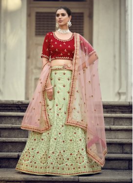 Mint Green and Red A - Line Lehenga