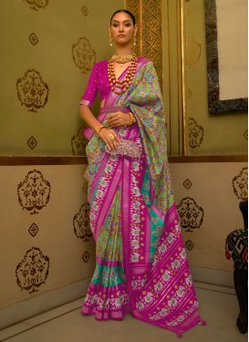Mint Green and Rose Pink Designer Contemporary Saree For Ceremonial