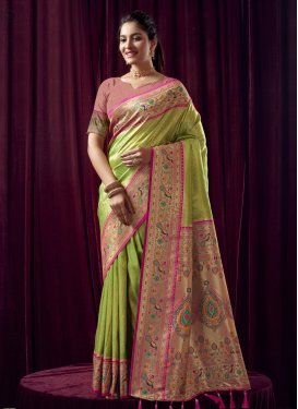 Mint Green and Rose Pink Designer Traditional Saree For Festival