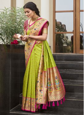 Mint Green and Rose Pink Kanjivaram Silk Trendy Classic Saree
