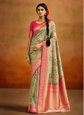 Mint Green and Rose Pink Trendy Classic Saree