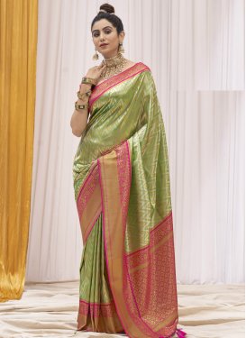 Mint Green and Rose Pink Trendy Classic Saree