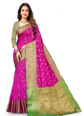 Mint Green and Rose Pink Woven Work Art Silk Trendy Classic Saree