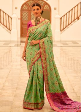 Mint Green and Rose Pink Woven Work Designer Traditional Saree