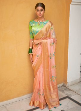 Mint Green and Salmon Organza Designer Contemporary Style Saree