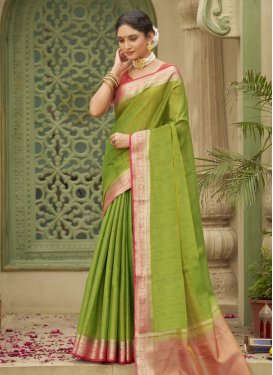Mint Green and Salmon Woven Work Trendy Classic Saree