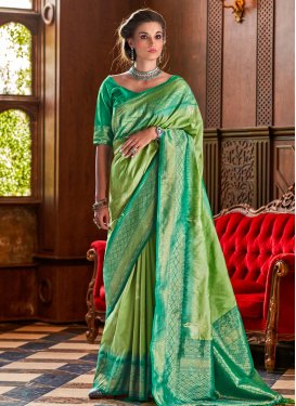 Mint Green and Sea Green Silk Blend Designer Contemporary Saree