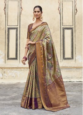 Mint Green and Wine Handloom Silk Designer Contemporary Style Saree