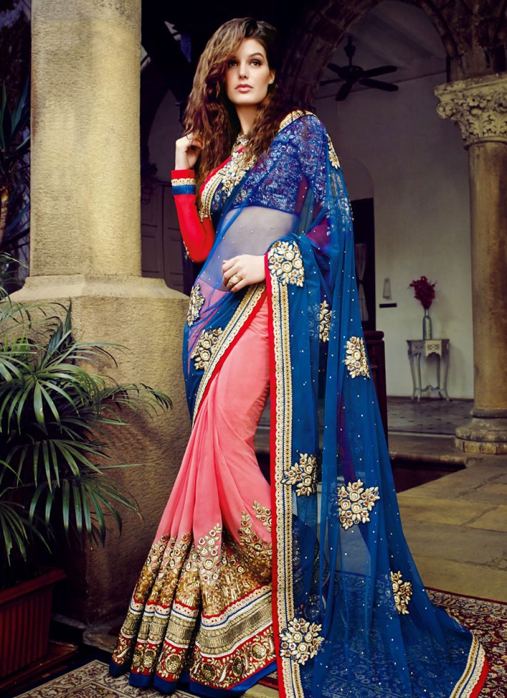 Teal Blue Silk Georgette Bridal Saree Online | Bagtesh Fashion