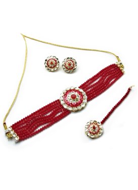 Modest Alloy Red and White Beads Work Necklace Set