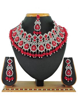 Modest Alloy Silver Rodium Polish Beads Work Red and Silver Color Necklace Set