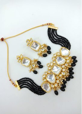 Modest Beads Work Black and White Necklace Set for Ceremonial