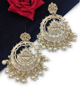 Modest Beads Work Cream and Off White Earrings for Ceremonial