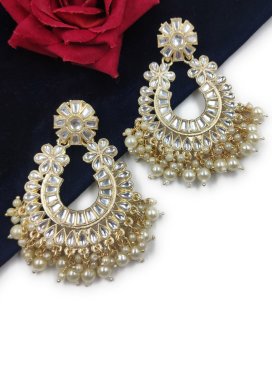 Modest Beads Work Gold Rodium Polish Alloy Earrings For Ceremonial