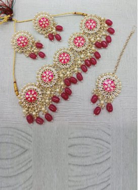 Modest Beads Work Gold Rodium Polish Necklace Set For Festival