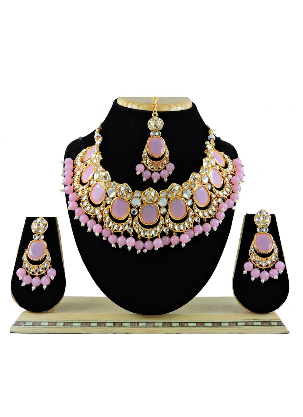 Modest Beads Work Gold Rodium Polish Necklace Set For Party