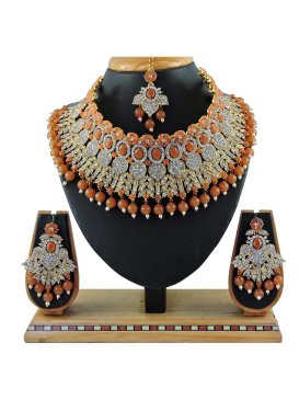 Modest Beads Work Orange and White Gold Rodium Polish Necklace Set