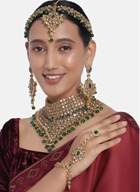 Modest Gold and Green Kundan Work Bridal Jewelry